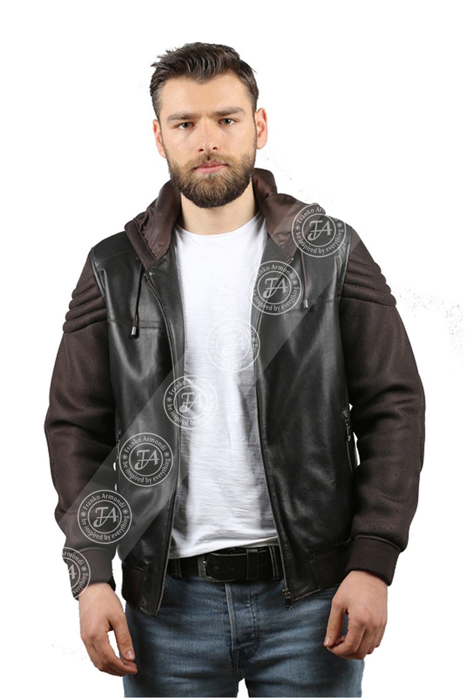 Men's Genuine Leather Sport Coat Elastic Waist Scuba Navy Blue K-696-17313