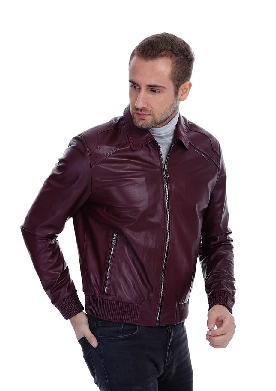 Erkek Gerçek Deri Spor Mont Beli Lastikli Bordo K-1113-19426 FA1