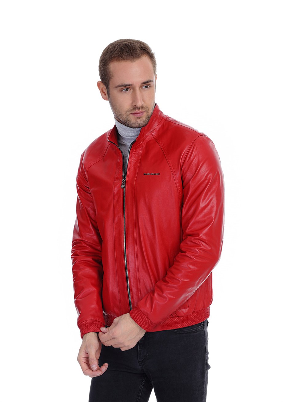 Erkek Gerçek Deri Spor Mont Beli Lastikli  Kırmızı KLJ-306-19440 FA1