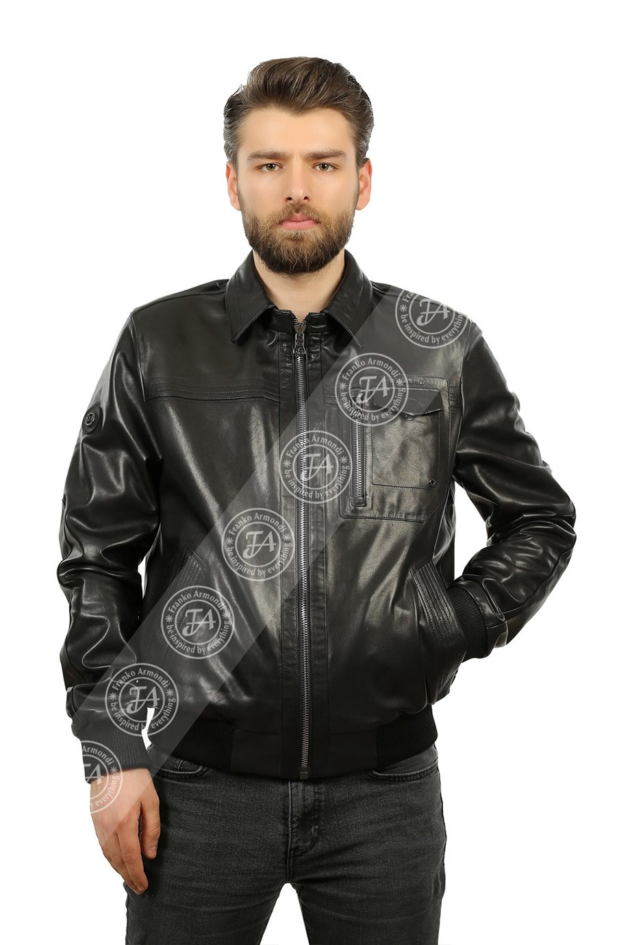 Erkek Gerçek Deri Spor Mont Beli Lastikli Siyah K-1316-19382