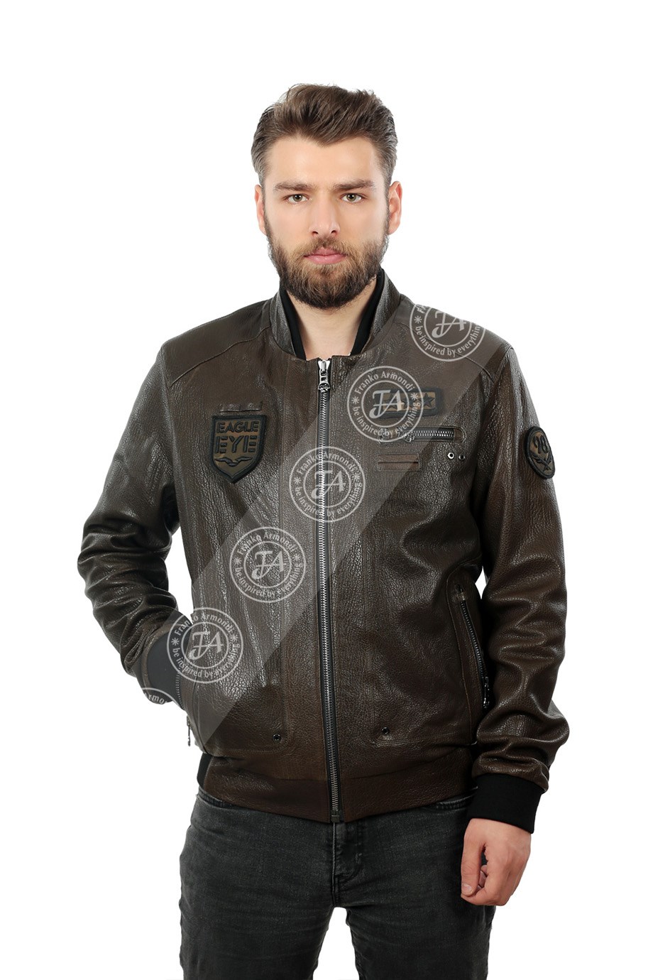 Erkek Gerçek Deri Spor Mont Beli Lastikli Haki K-1318-19360