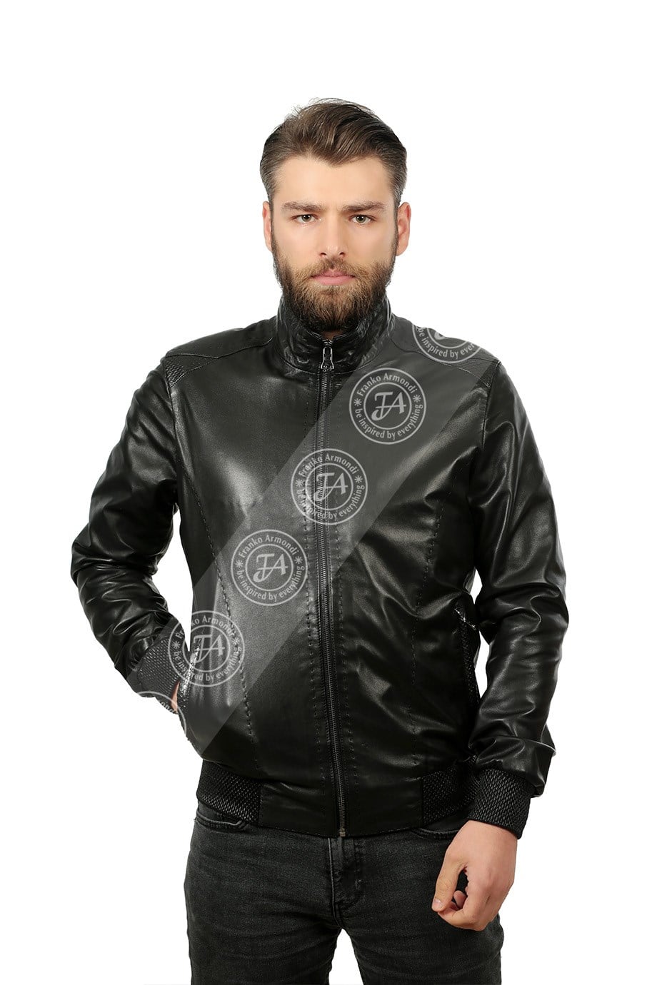 Erkek Gerçek Deri Spor Mont Beli Lastikli Piton Siyah KLJ-914-18082