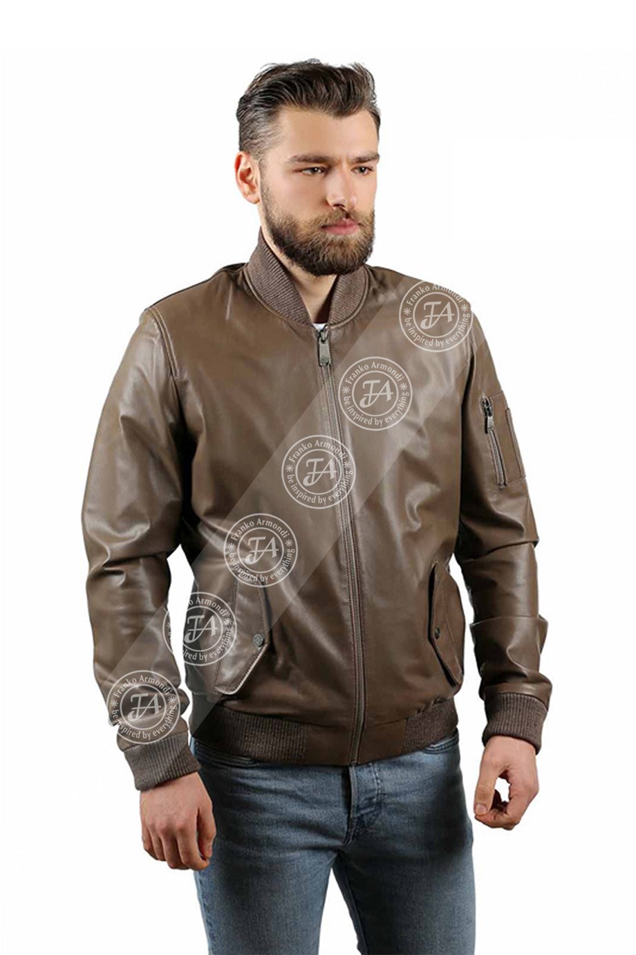 Erkek Gerçek Deri Spor Mont Beli Lastikli Sütlü Kahve KLJ-477-16236