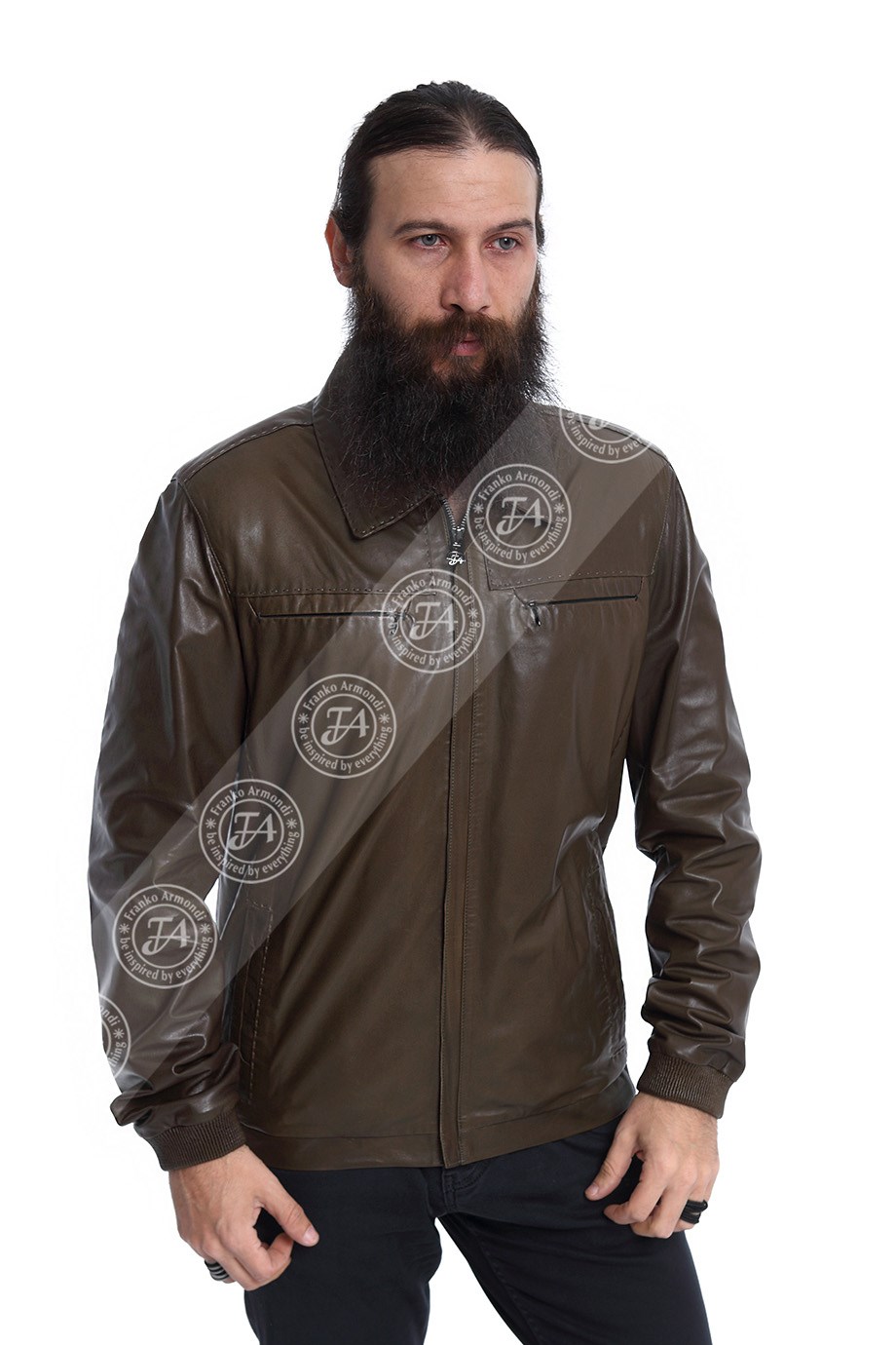 Erkek Gerçek Deri Spor Mont Beli Lastikli Haki K-1344-19642