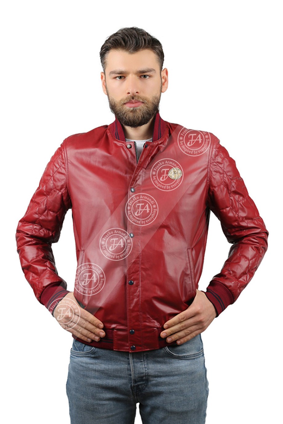 Erkek Gerçek Deri Spor Mont Beli Lastikli Kırmızı K-361-15458
