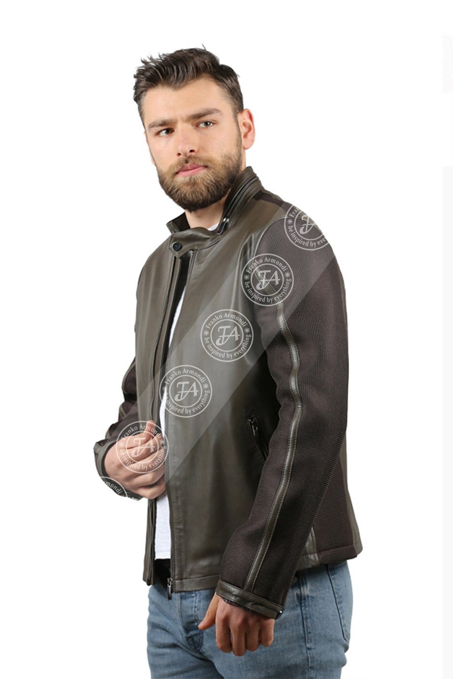Erkek Gerçek Deri Spor Mont Beli Lastikli Scuba Haki K-734-17424