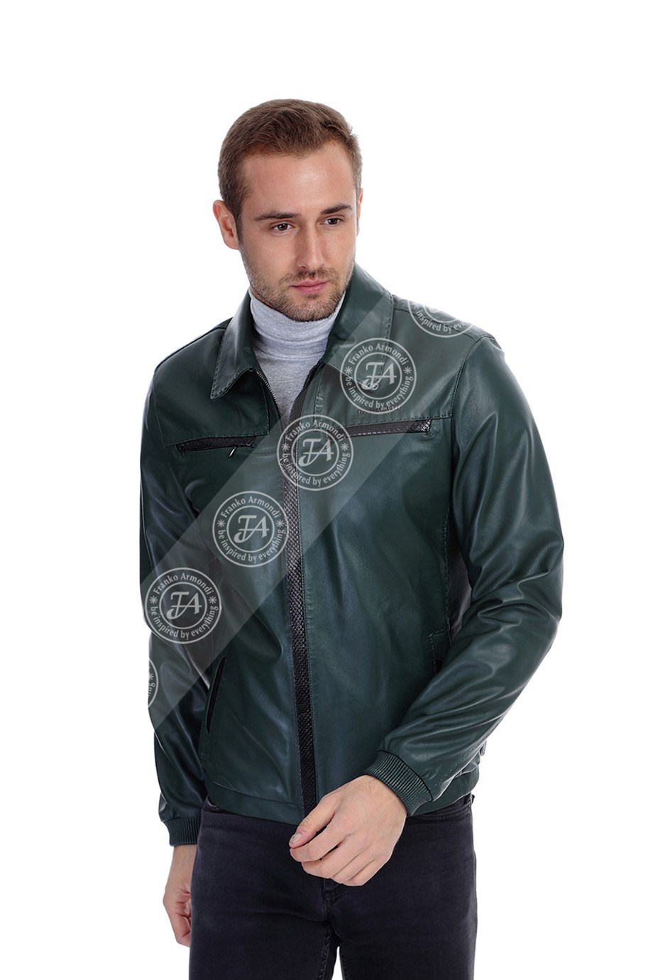 Erkek Gerçek Deri Spor Mont Beli Lastikli Piton Yeşil K-1344-19436