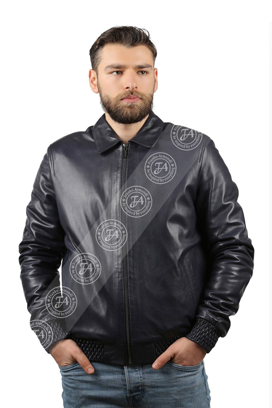Erkek Gerçek Deri Spor Mont Beli Latikli Lacivert K-873-17937
