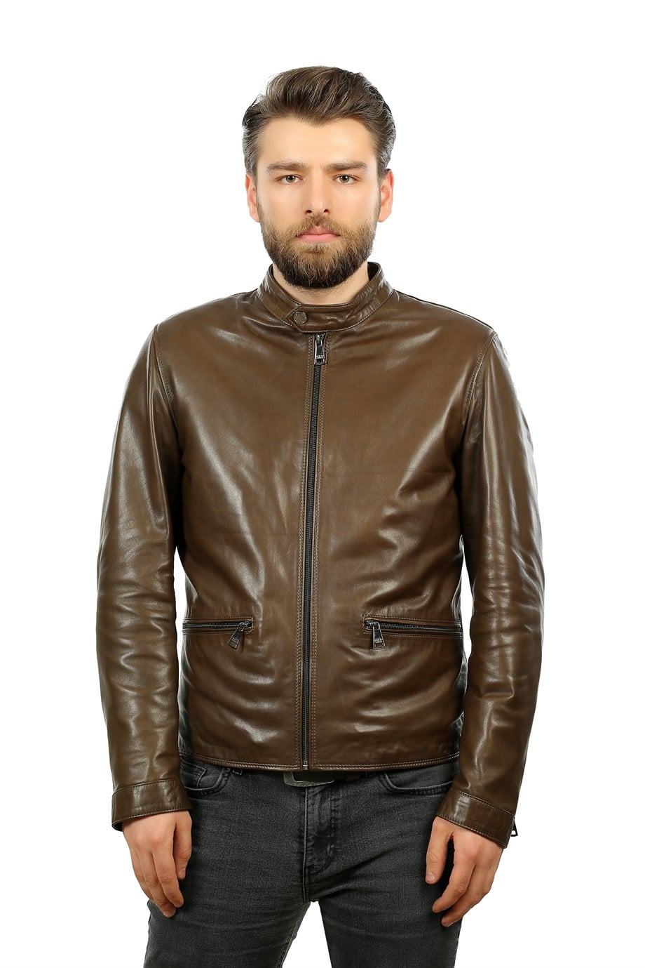 Erkek Gerçek Deri Spor Mont Haki K-1387-19458 FA1