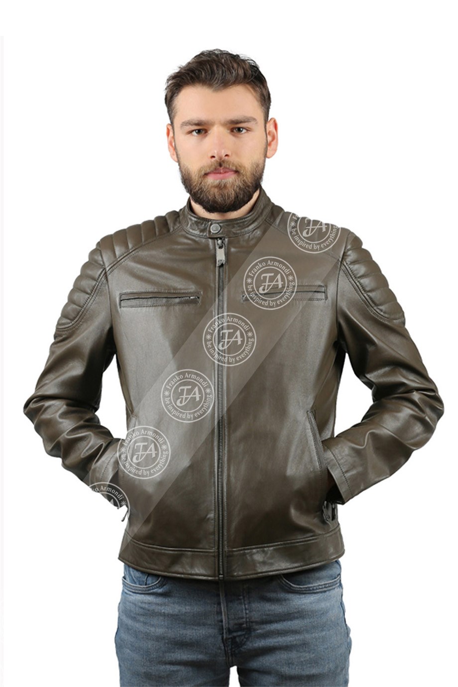 Erkek Gerçek Deri Spor Mont Haki K-748-17369