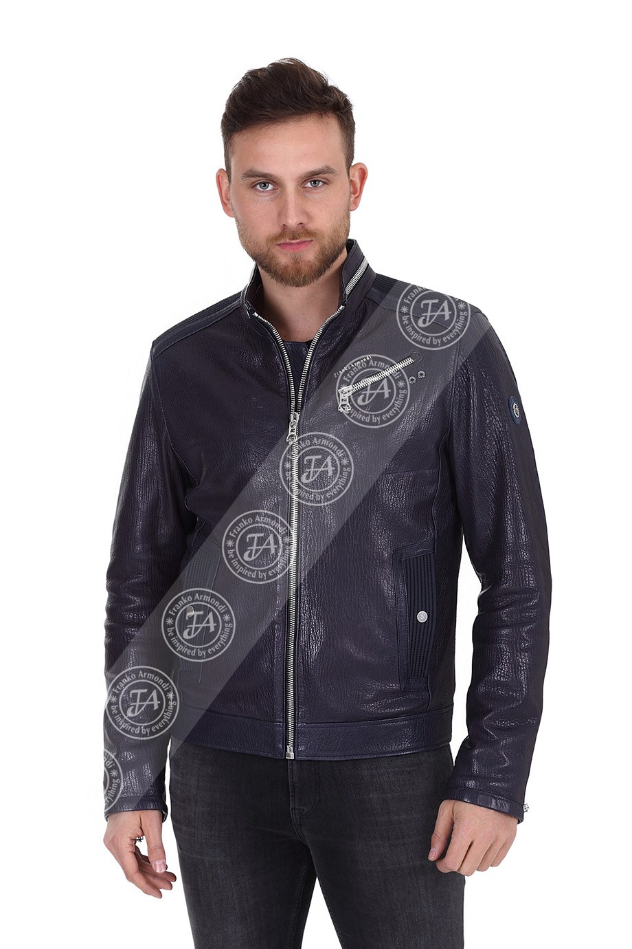 Erkek Gerçek Deri Spor Mont Lacivert K-1402-19572
