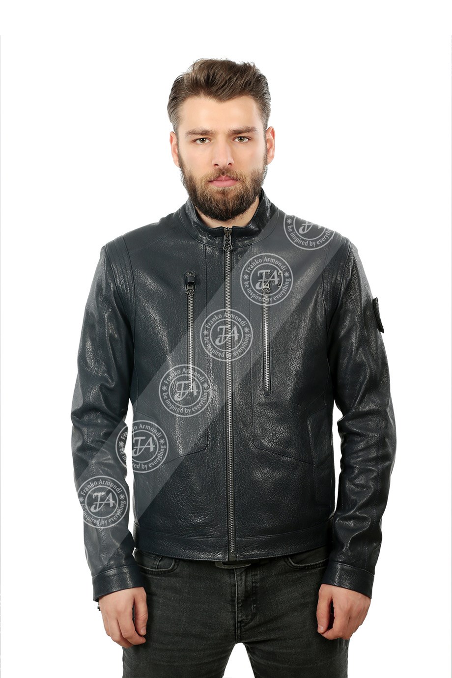 Erkek Gerçek Deri Spor Mont Lacivert K-1317-19365