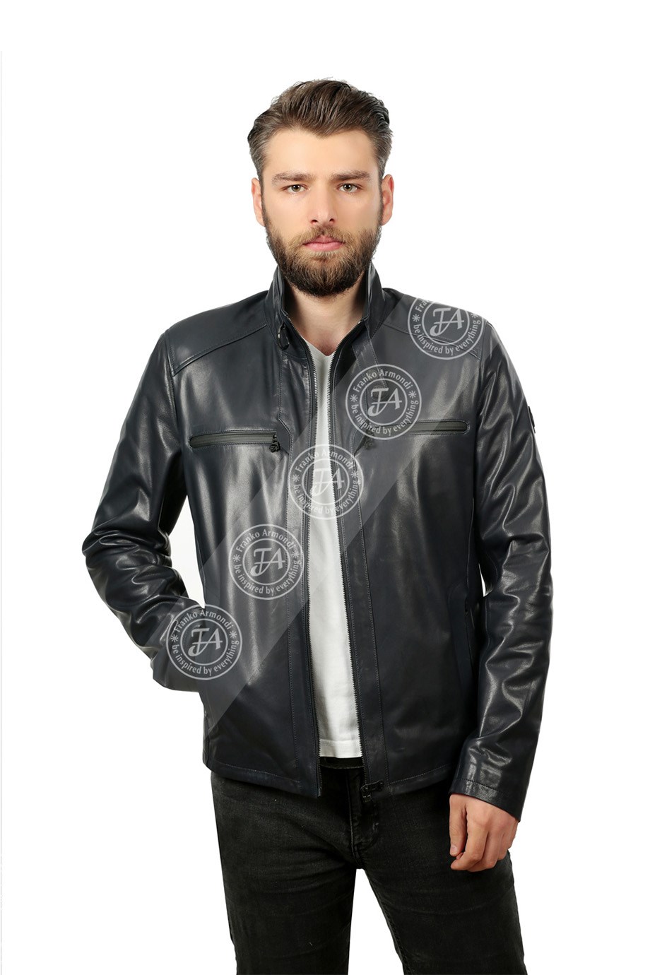 Men's Genuine Leather Sport Coat Navy Blue K-1312-19351