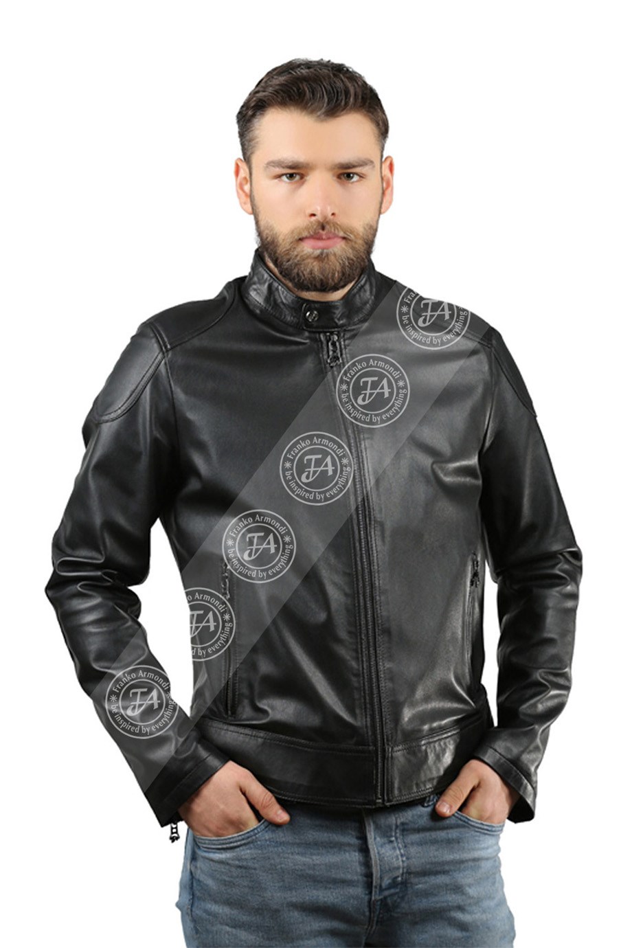 Men's Genuine Leather Classic Coat Black K-946-18203