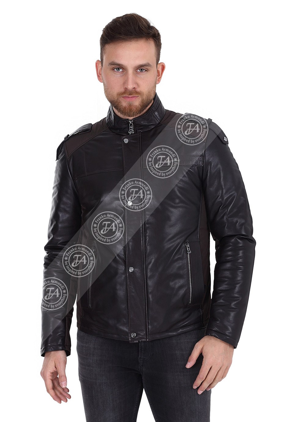 Erkek Gerçek Deri Spor Mont Su Geçirmez Kumaş Kişlık Kahve K-1438-19615