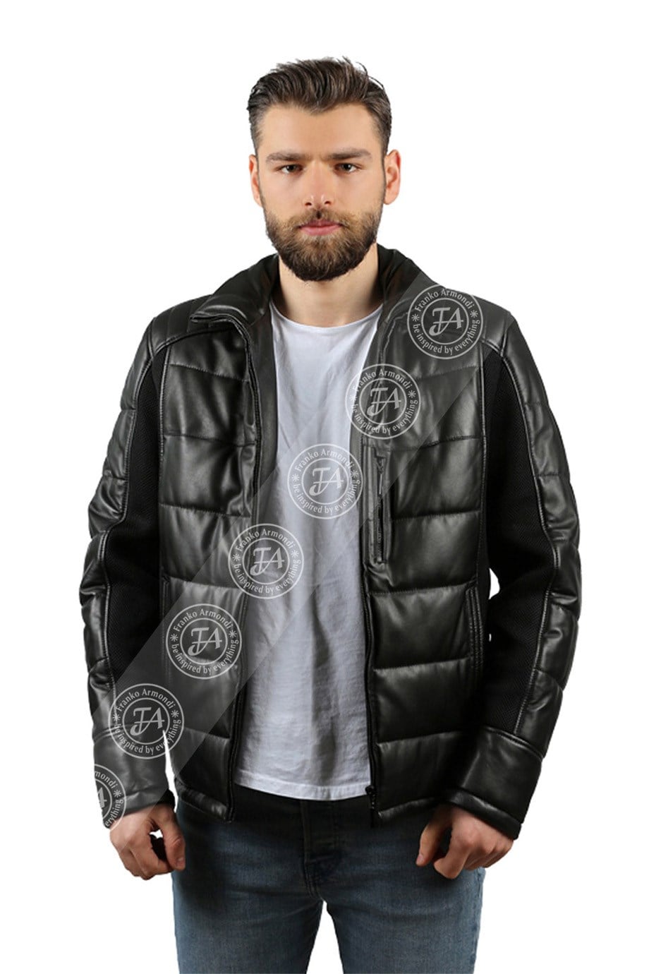 Erkek Gerçek Deri Spor Şişme Kışlık Mont Scuba Siyah K-754-17431