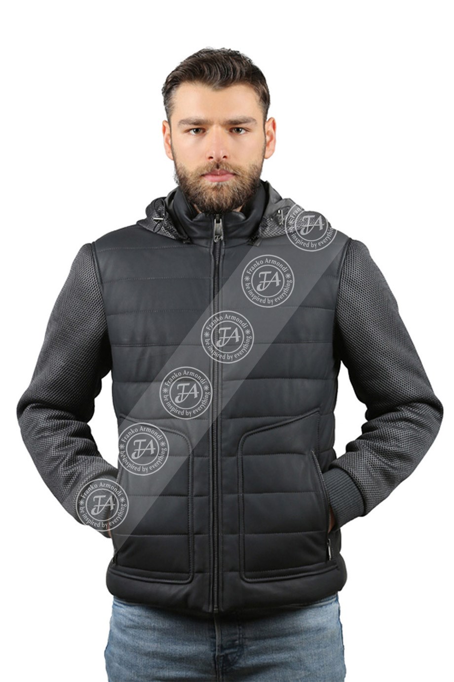 Erkek Gerçek Deri Spor Şişme Kışlık Mont Kapşonlu Scuba Siyah K-676-17320