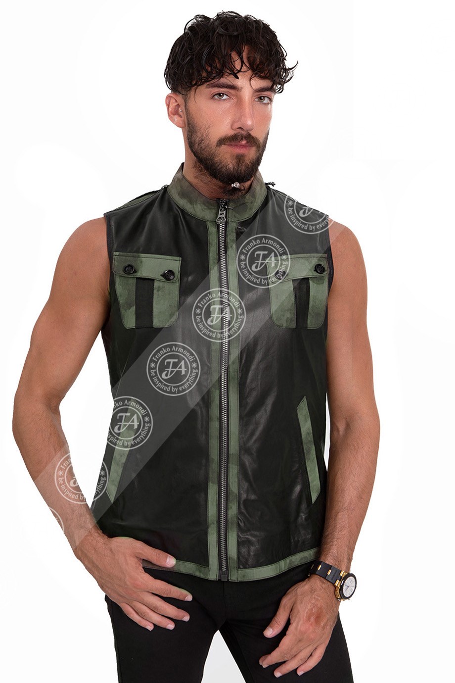 Erkek Gerçek Deri Spor Yelek  Army Siyah ylk-1009-18427 FA2
