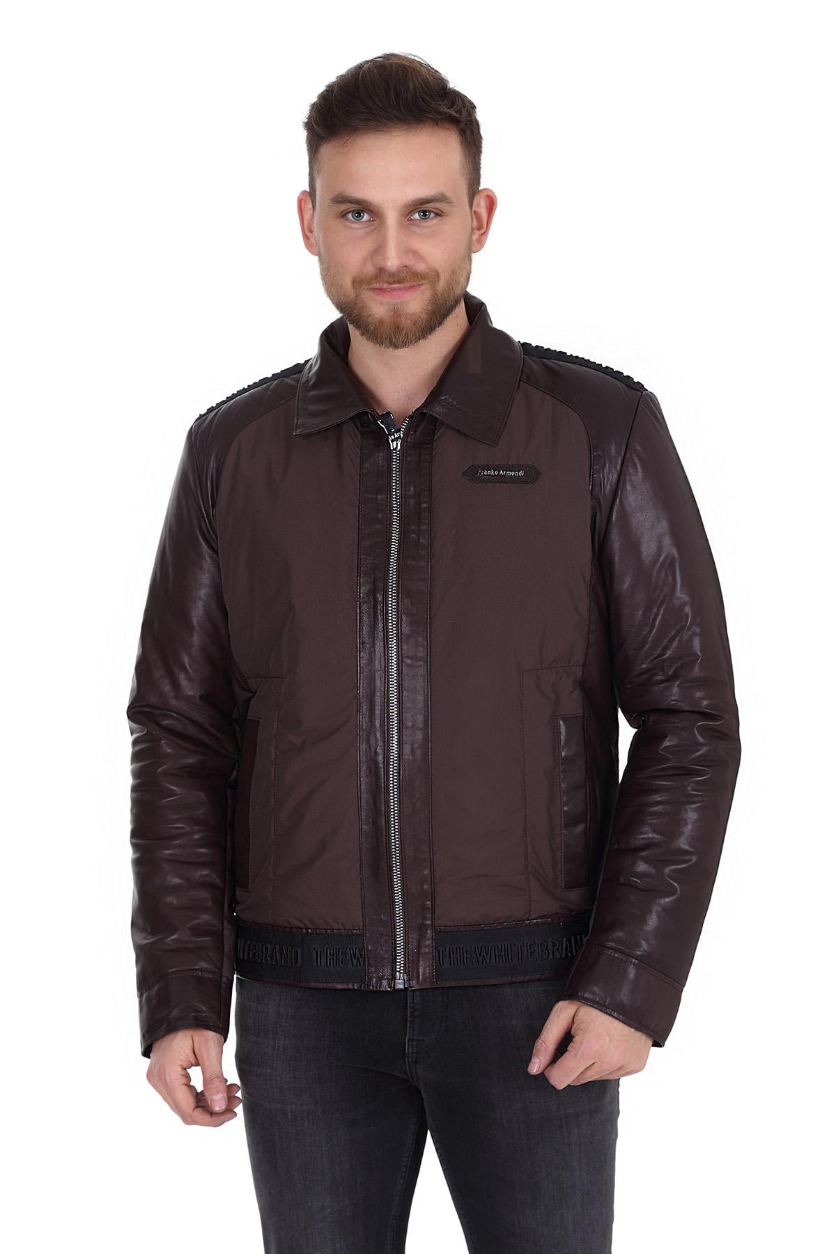 Erkek Gerçek Deri Su Geçirmez Kumaş Spor Mont Kahve Luxury EK-1422-19587 FA1