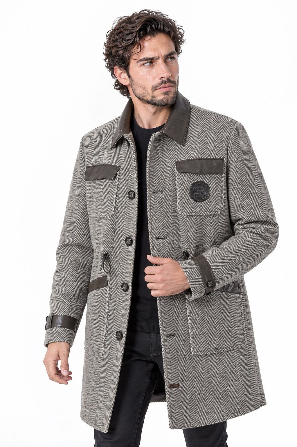 Erkek kaban balık sırtı desenli düğmeli deri detaylı.Code:23883