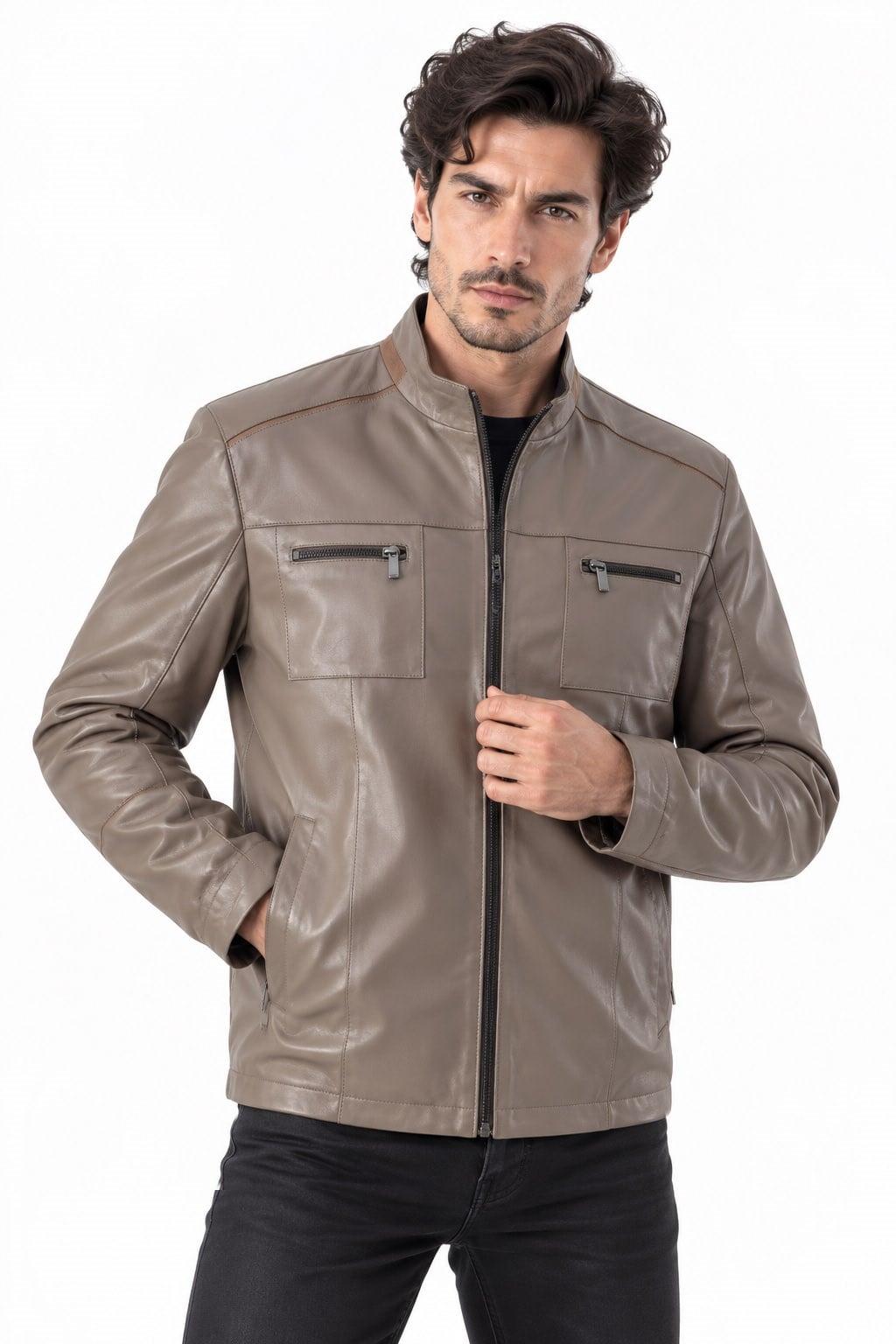 Erkek spor deri ceket fermuarlı.Code:24376