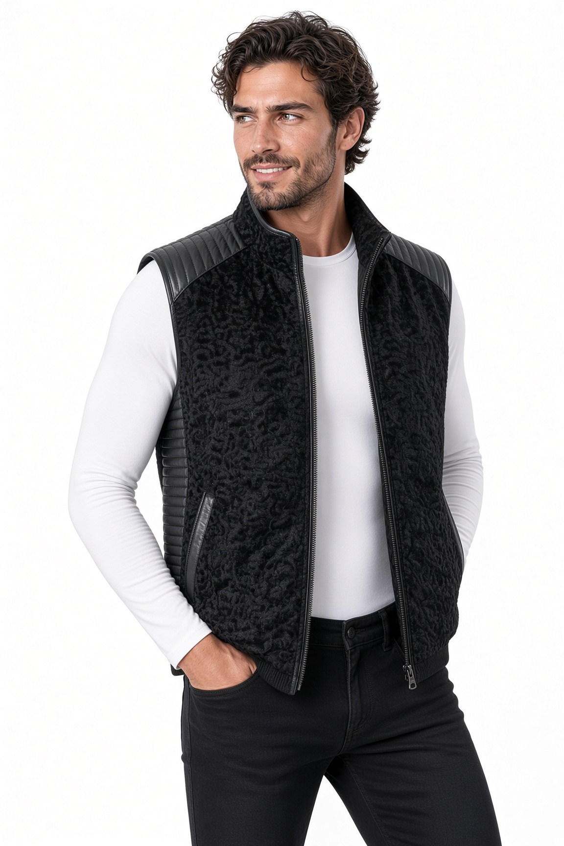 ERkek yelek deri detaylı fermuarlı spor.Code:23930