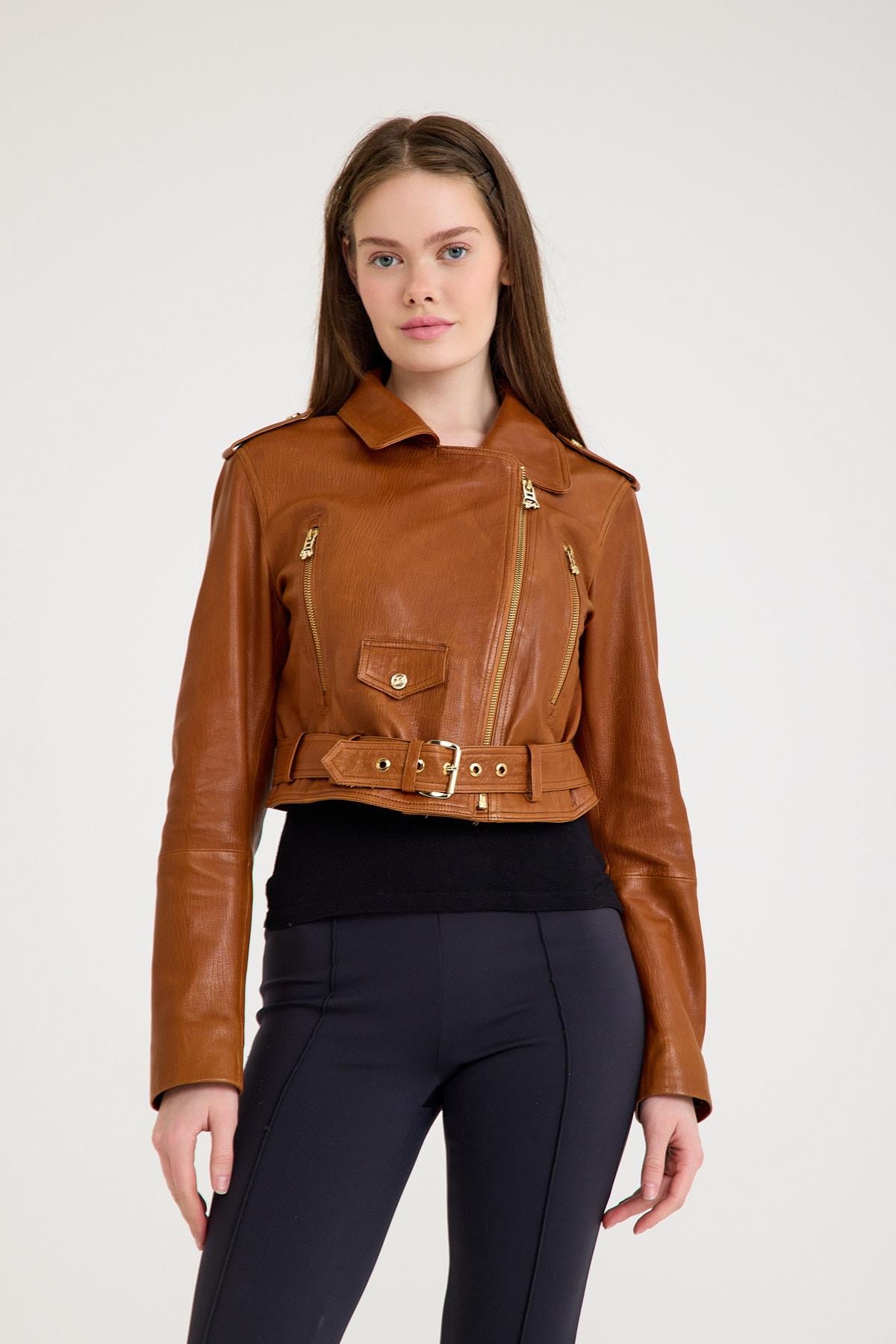 Fit Biker Kısa Bayan Deri Ceket – VB-1 BK-2581 - 23489