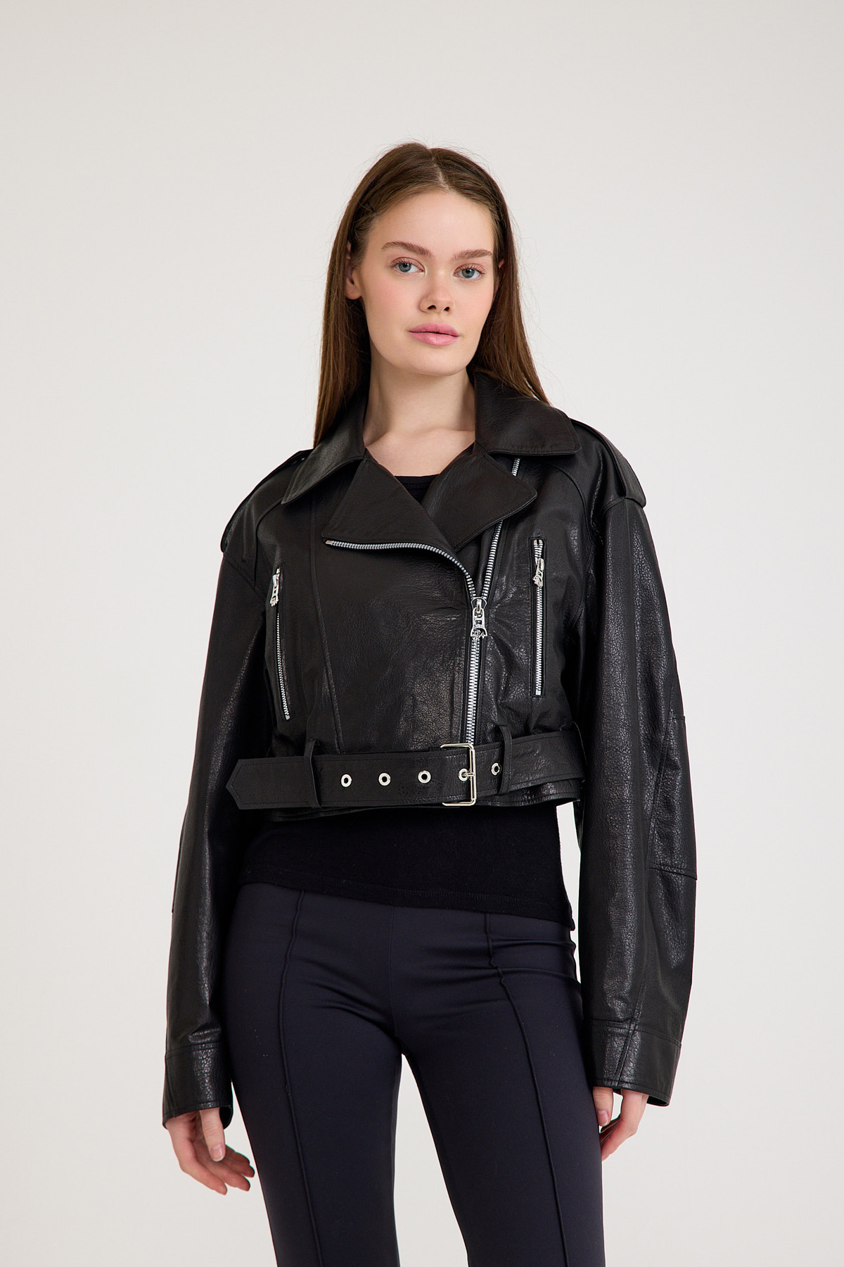 Fit Biker Kısa Bayan Deri Ceket – VB-17-BK-2426-23219