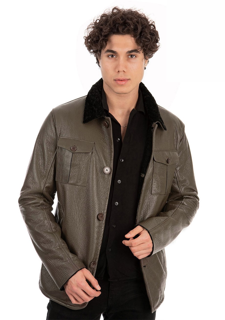 Franko Armondi ERKEK GERÇEK HAKİ DERİ CEKET PZR-K-697 - 20613 FA9