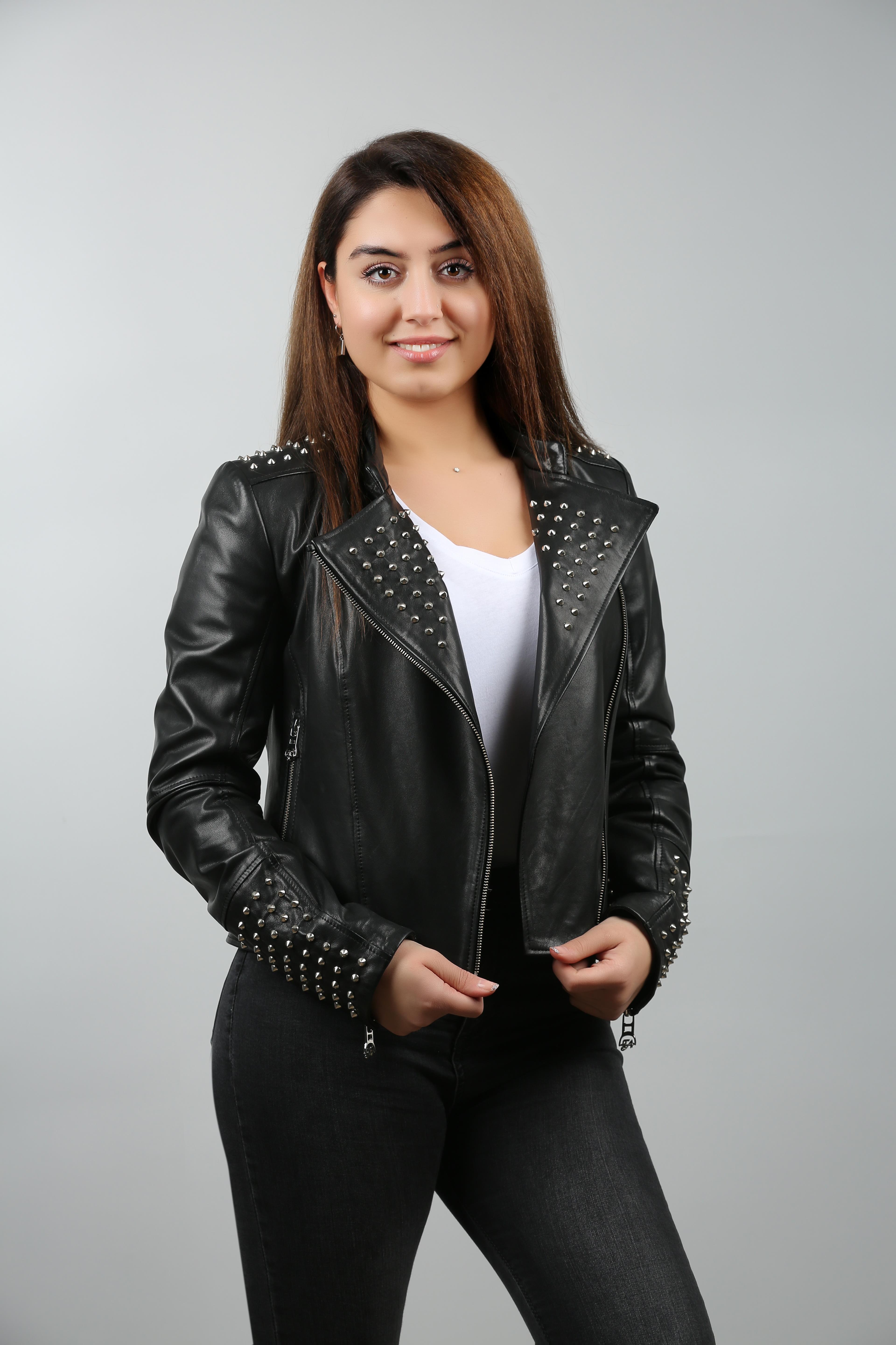 Kadın Gerçek Deri Biker Spor Mont Trok Siyah BK-382-17605 FA1