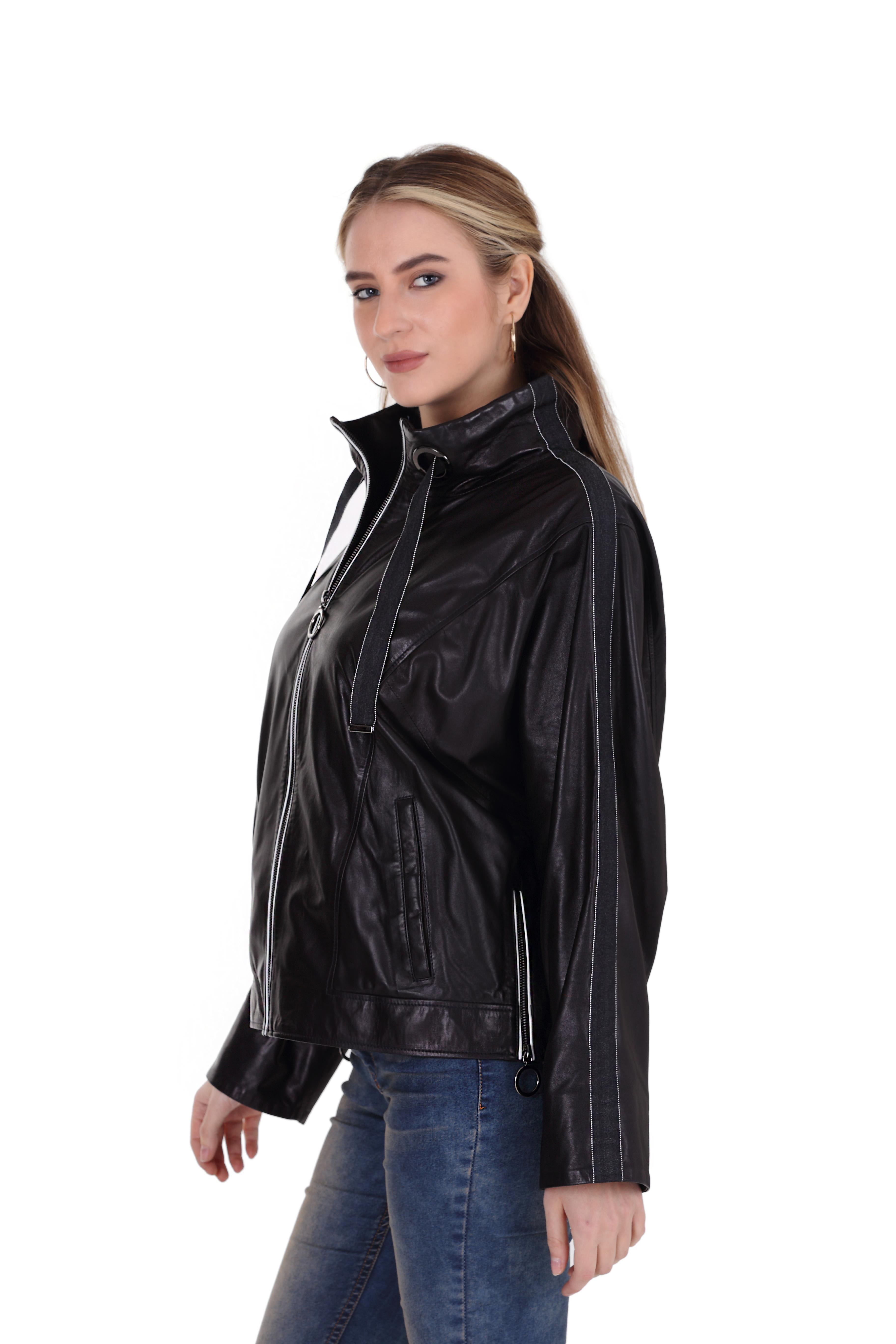 Kadın Gerçek Deri Klasik Ceket Oversize Lacivert BK-1429 A-19595 FA2
