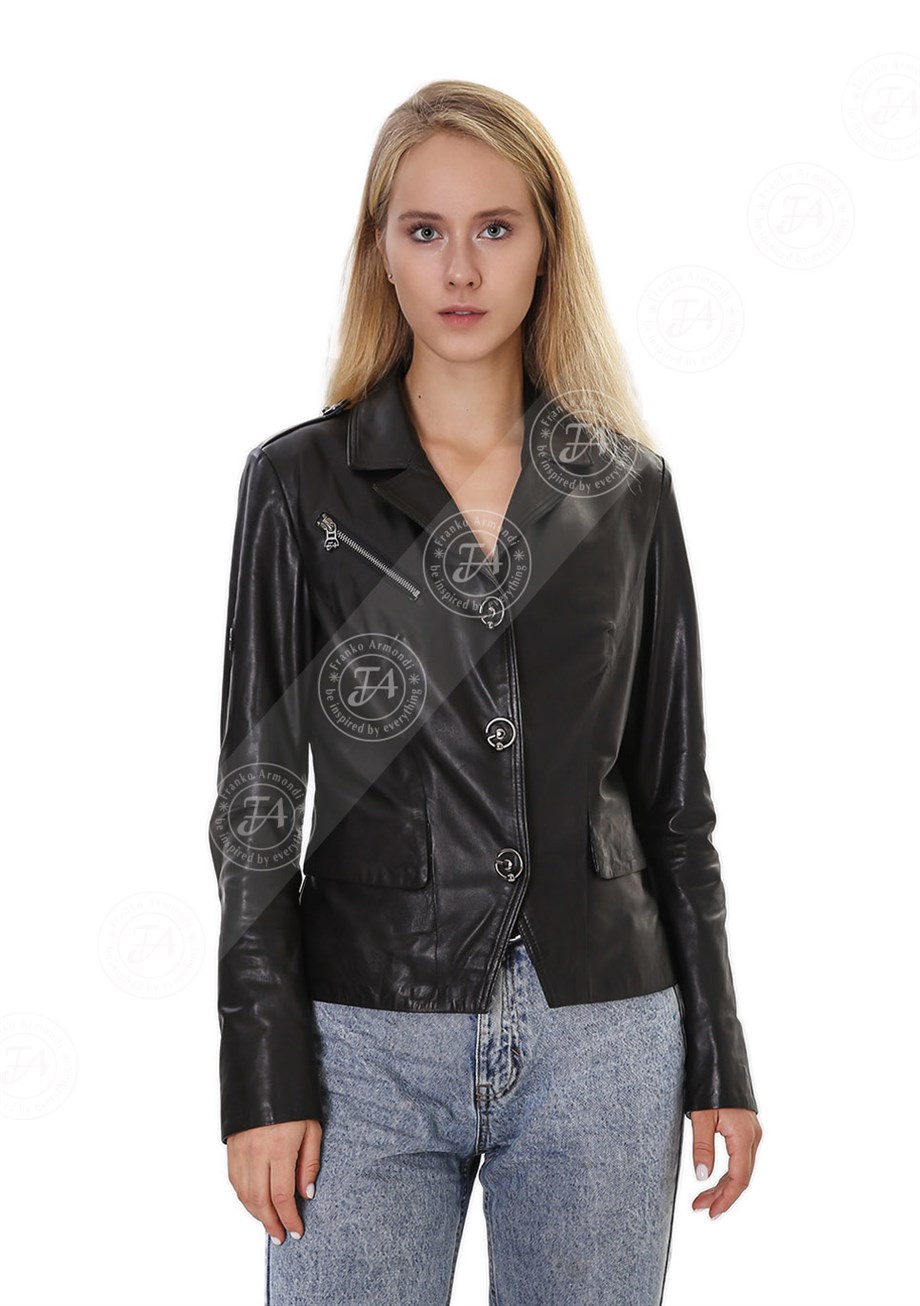 Kadın Gerçek Deri Klasik Ceket Siyah BK-1564-19923 FA4
