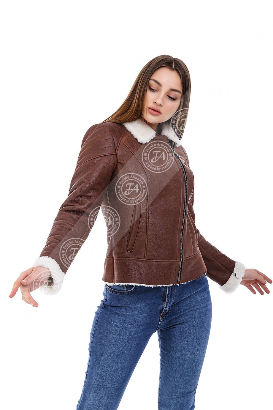 Kadın Gerçek Deri Klasik Kışlık Biker Mont Viski BK-1593 - 20124 FA5