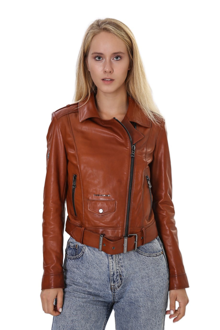 Kadın Gerçek Deri Spor Biker Mont Viski BK-827-19918 FA4