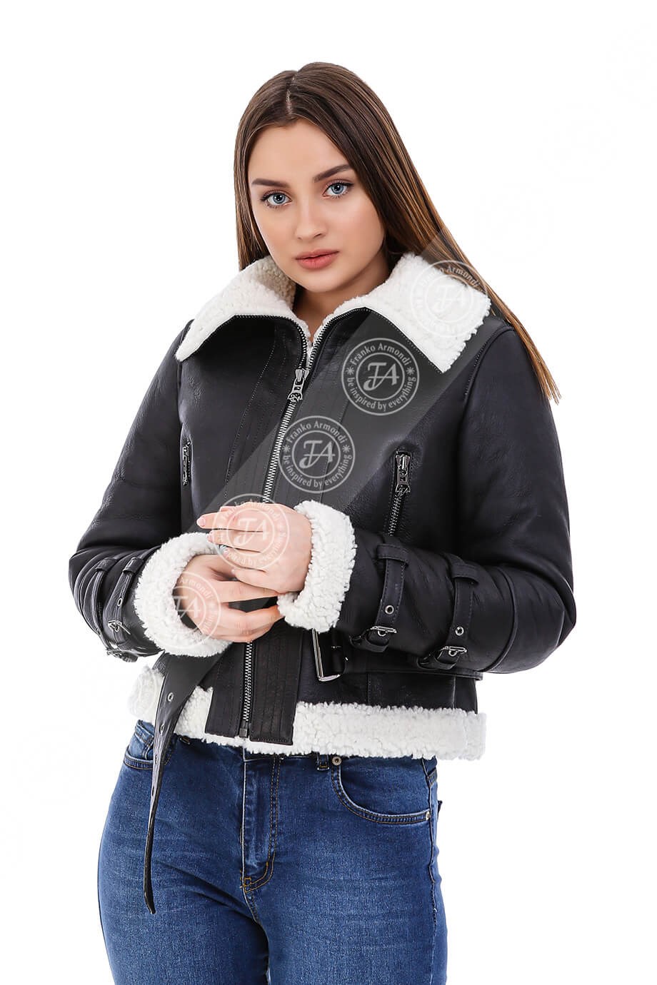 Women's Genuine Leather Sport Winter Coat Black BK-1621-20193 FA5
