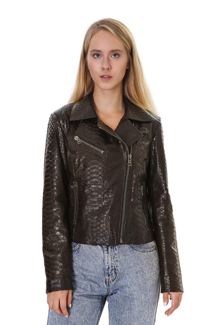 Kadın Gerçek Deri Spor Luxury Biker Mont Kahve BK-679-19943 FA4