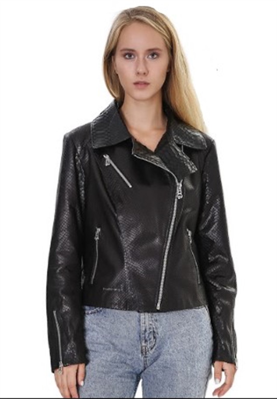 Kadın Gerçek Deri Spor Luxury Biker Mont Siyah BK-1149-19942 FA4