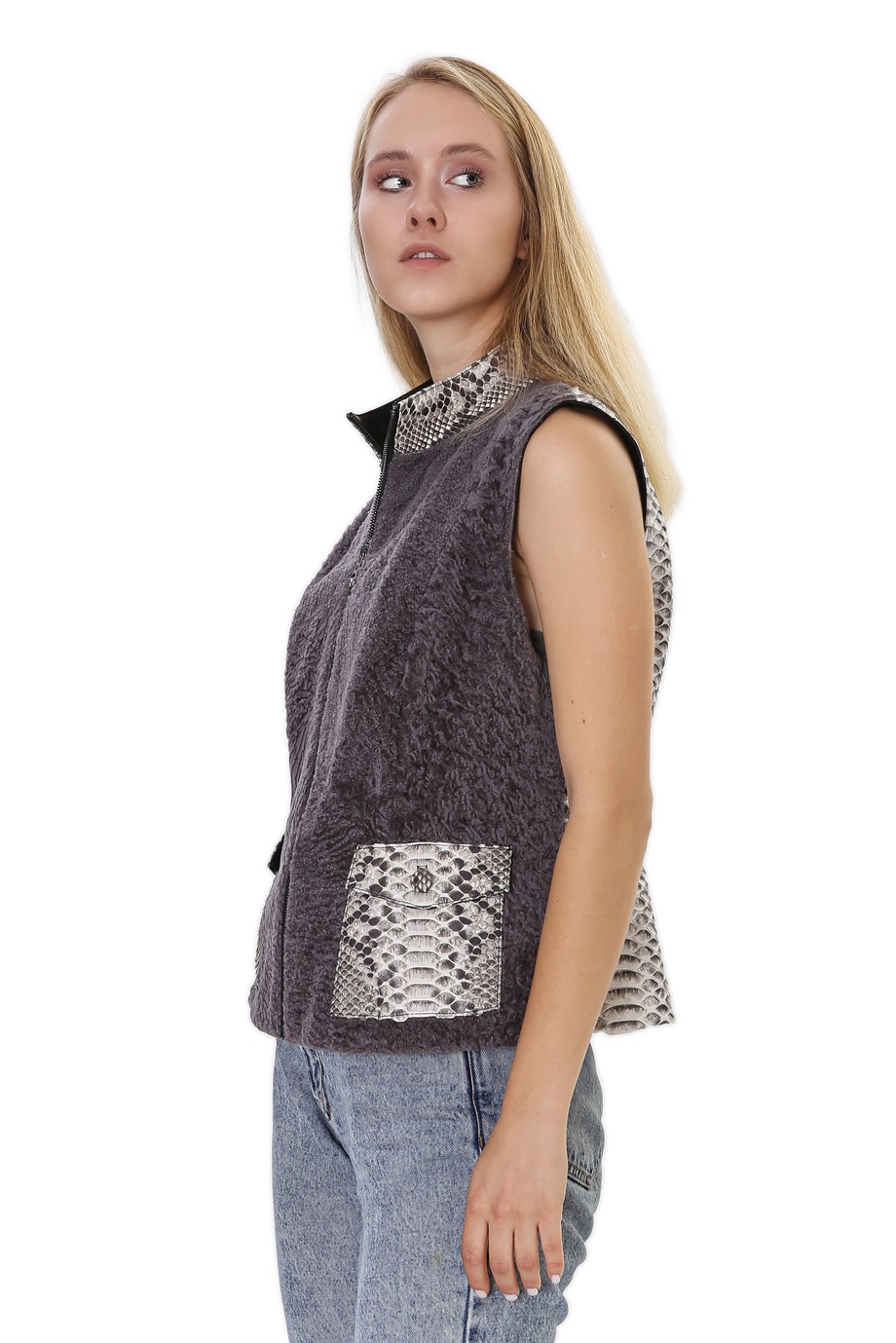 Kadın Gerçek Deri Spor Luxury Yelek Bej YLK-B-796F - 19958 FA4