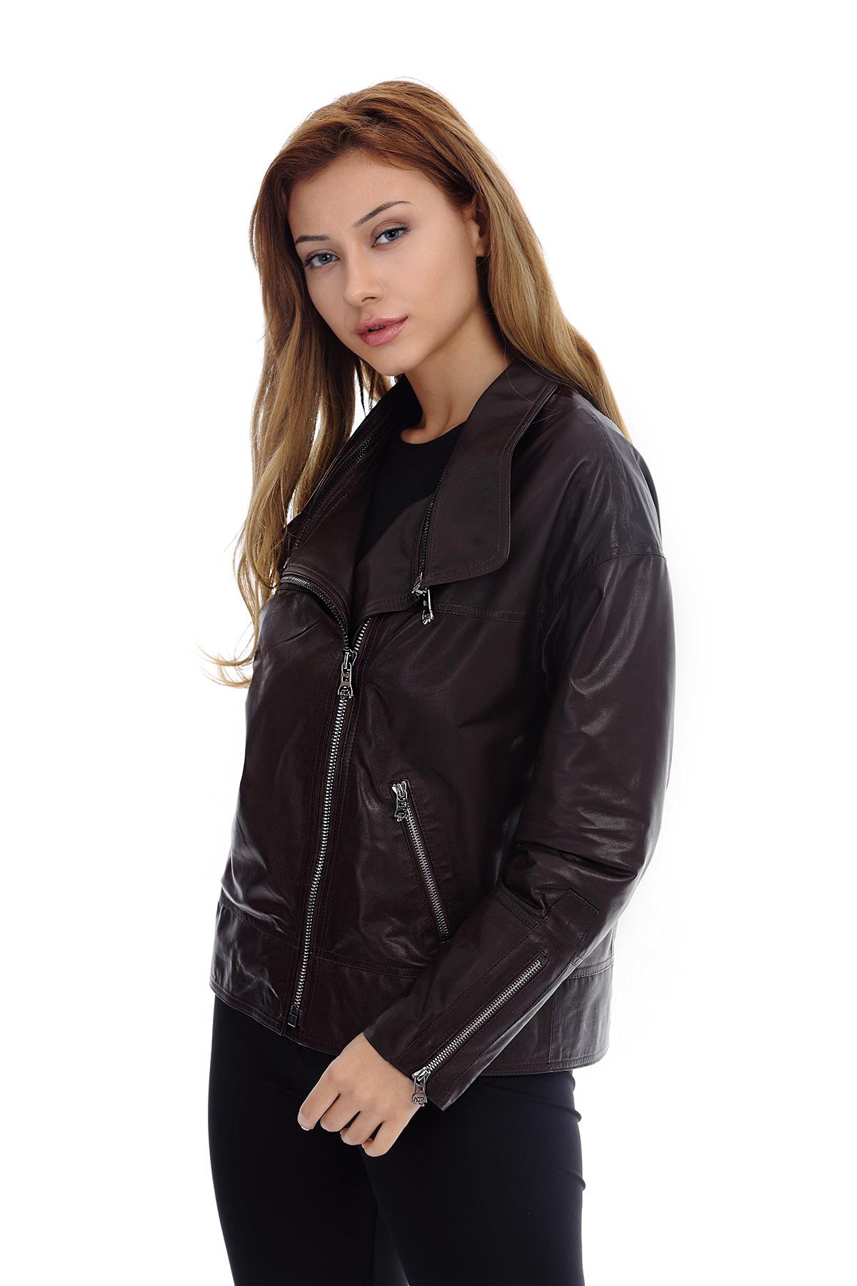 Kadın Gerçek Deri Spor Mont Oversize Haki BK-1440-19653 FA2