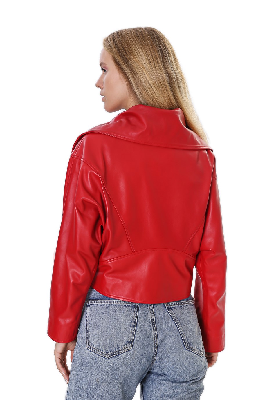Kadın Gerçek Deri Spor Oversize Mont Kırmızı BK-1568 - 19948 FA4