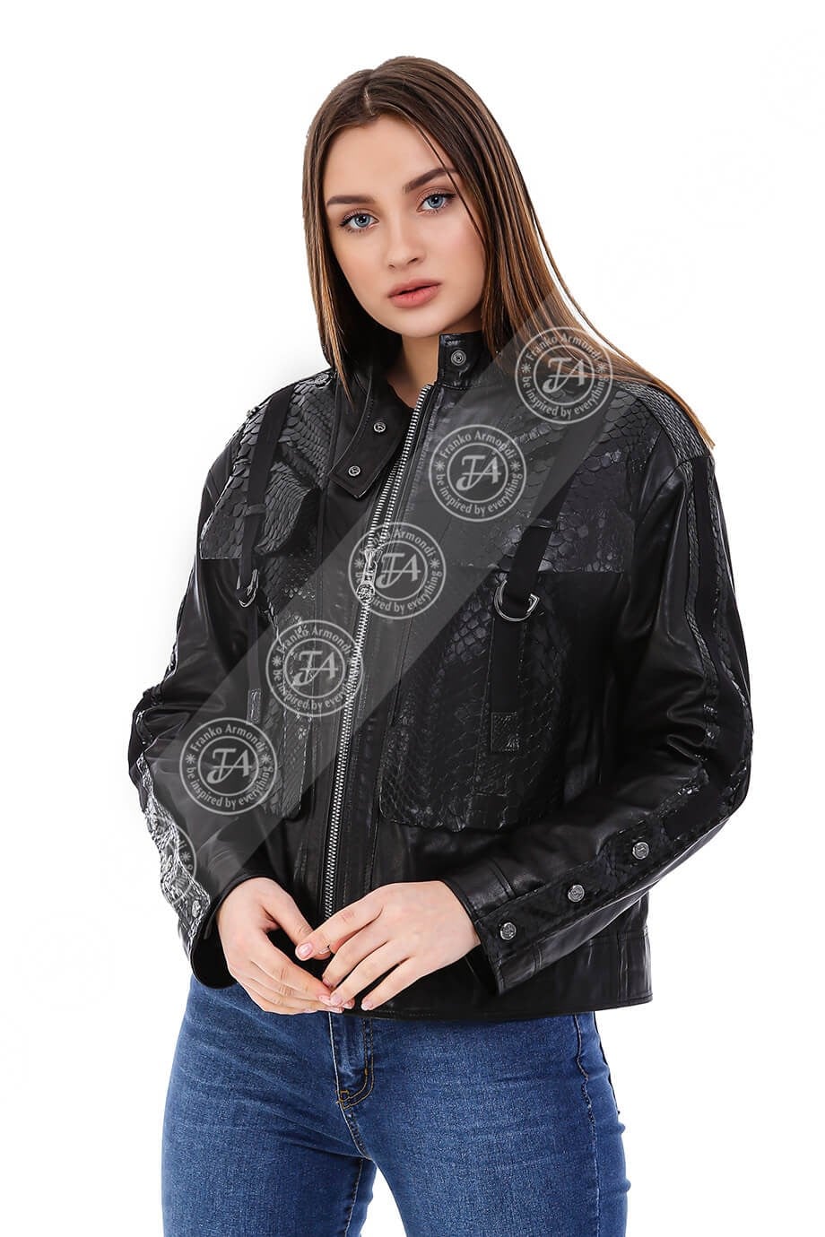 Kadın Gerçek Deri Spor Oversize Mont Siyah BK-1612-20077 FA5