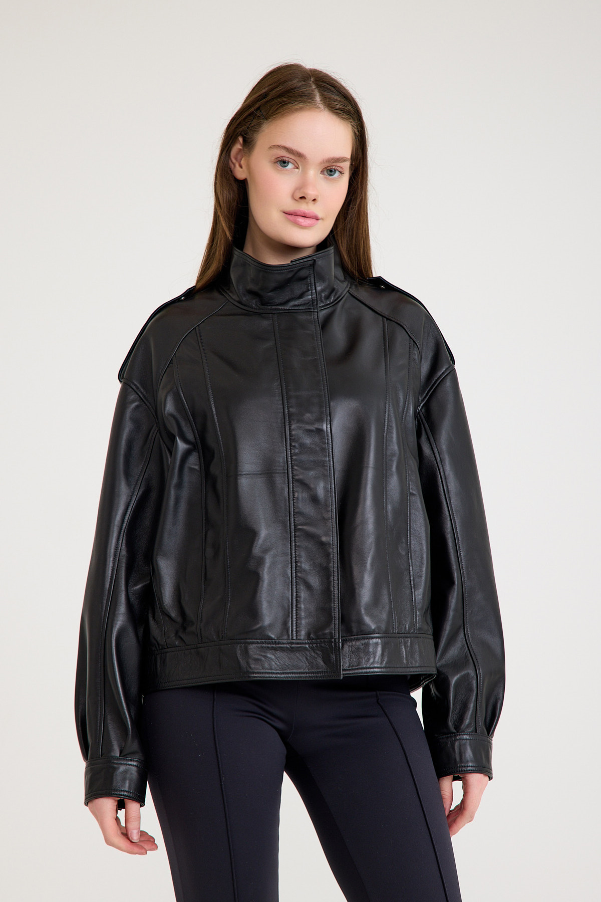 Oversize Bayan Deri Ceket – VB-12-BK-2828-24083