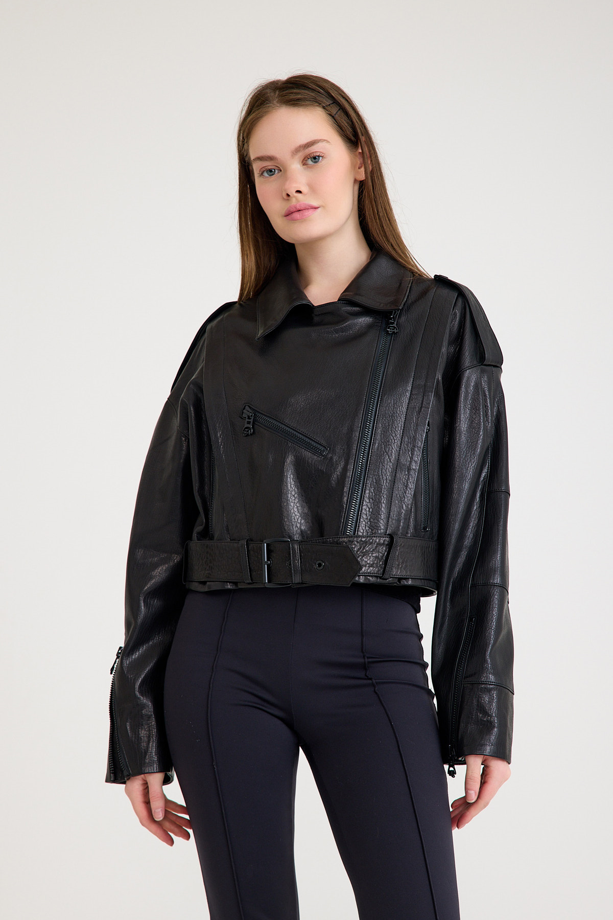 Oversize Bayan Deri Ceket – VB-16-BK-2796-24024