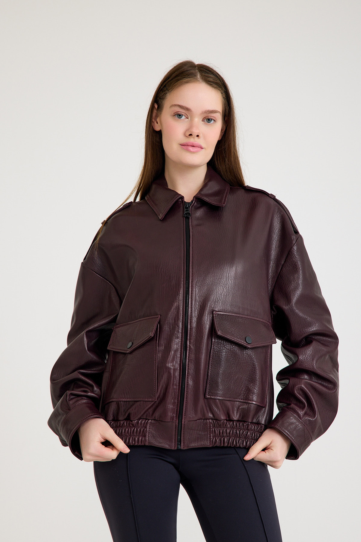 Oversize Bayan Deri Ceket – VB-18-BK-2854-24177