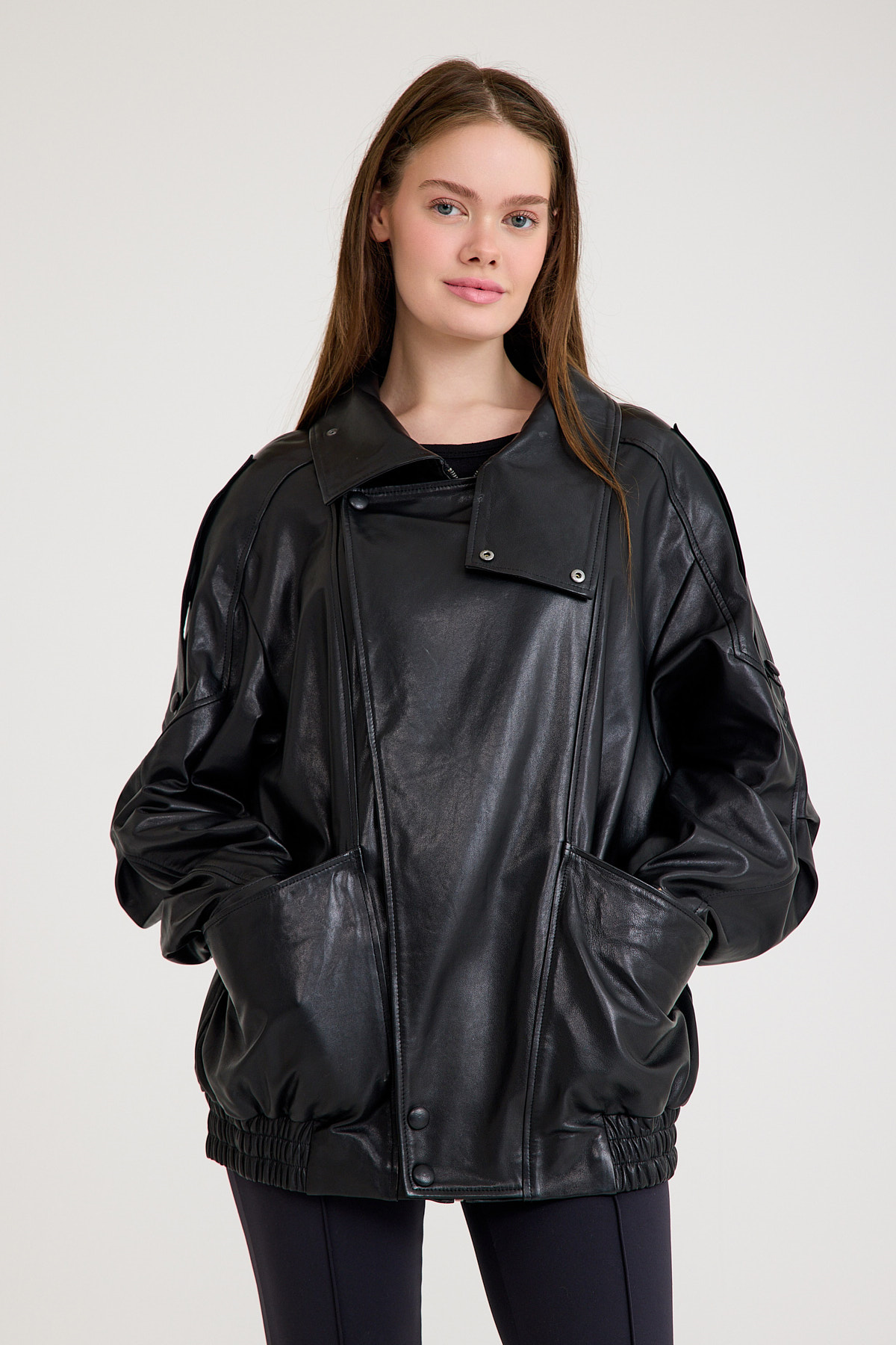 Oversize Bayan Deri Ceket – VB-20-BK-2847-24116