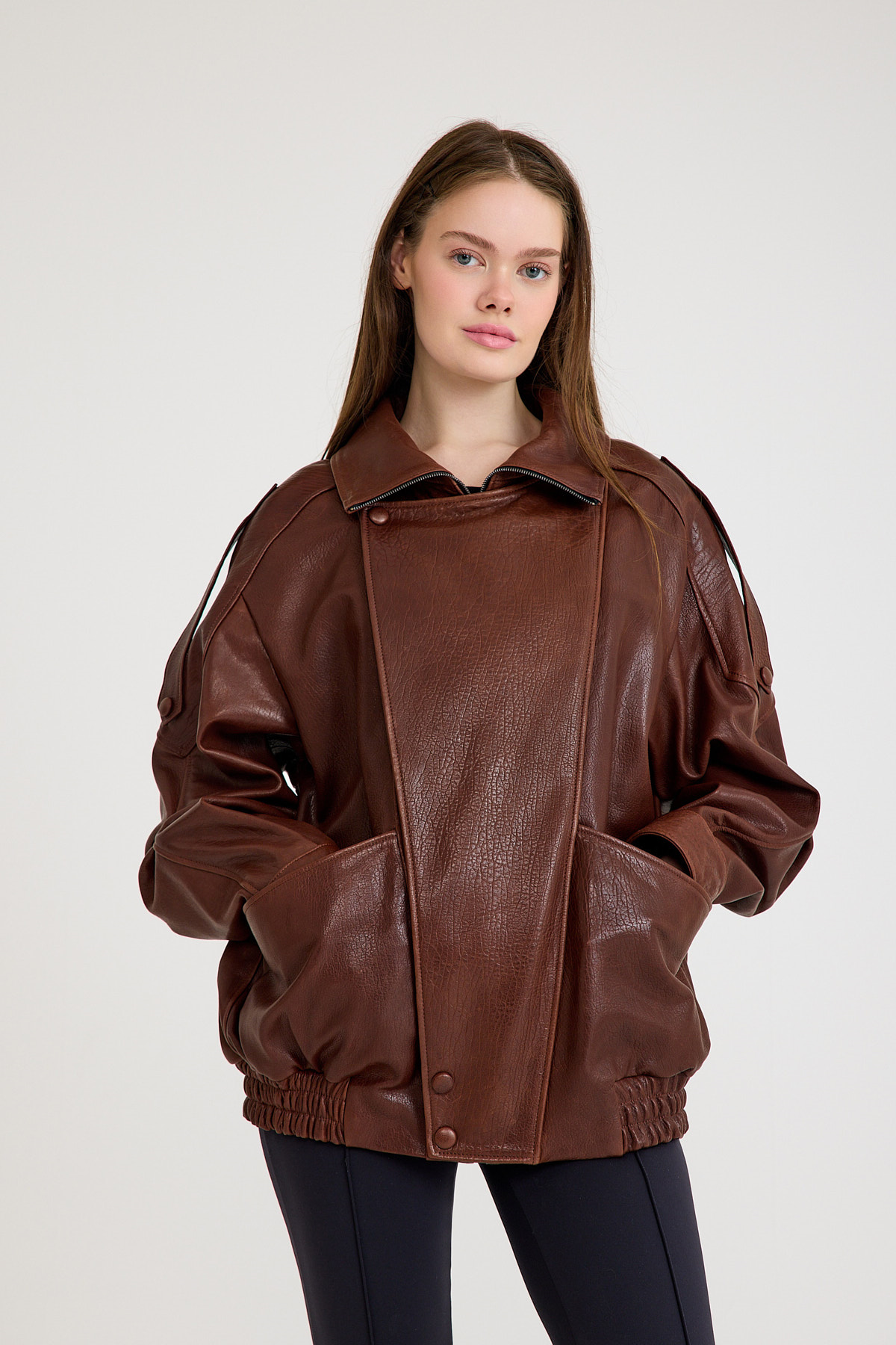 Oversize Bayan Deri Ceket – VB-21-BK-2847-24119