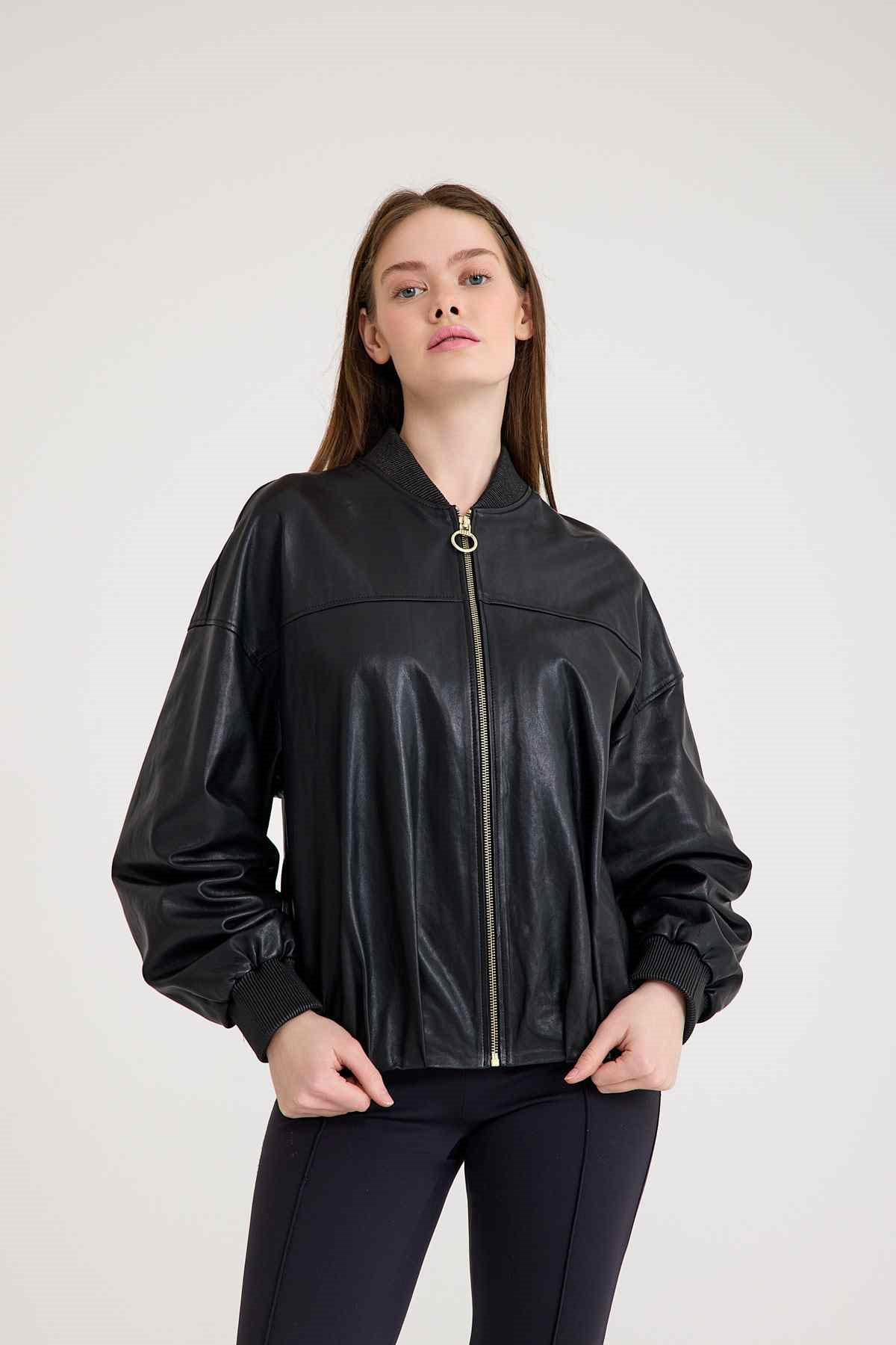 Oversize Bayan Deri Ceket – VB-5 BK-2785 - 24038