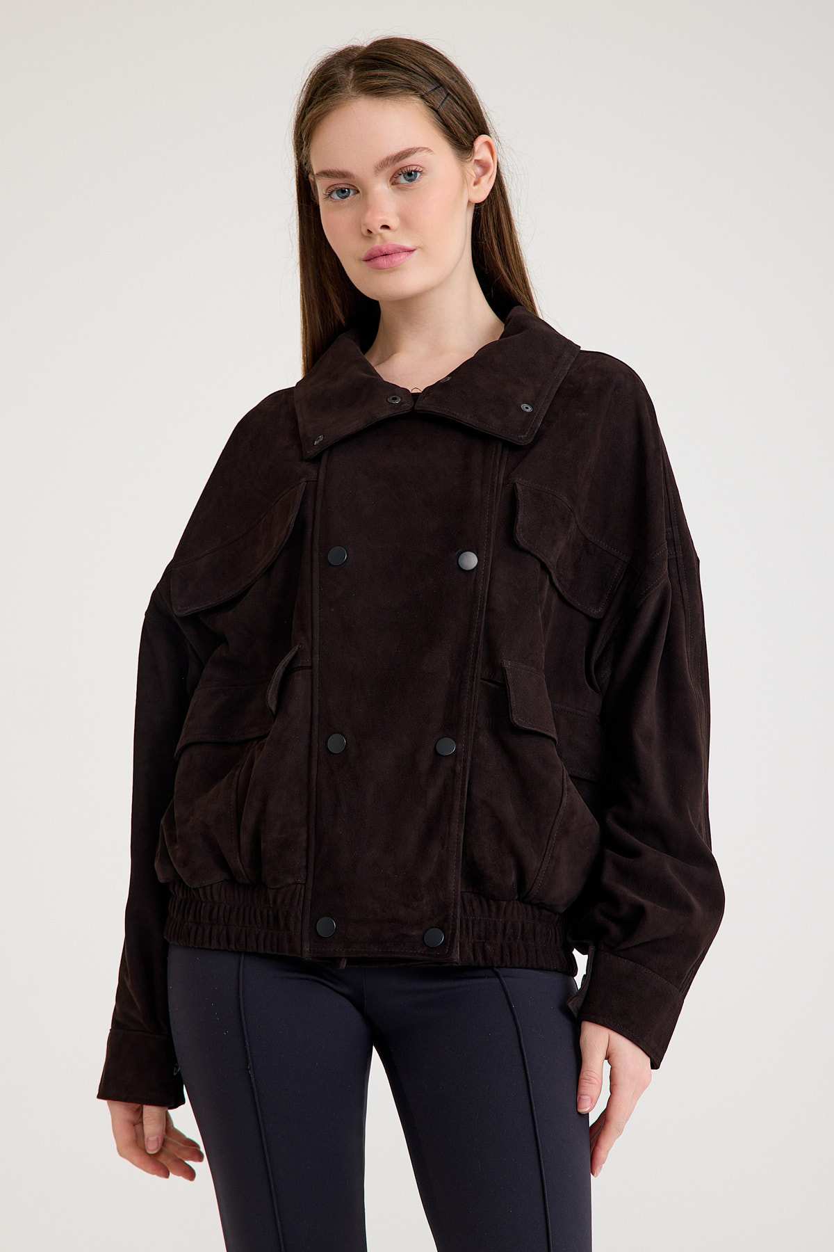 Oversize Bayan Süet Deri Ceket – VB-9-BK-2858-24126