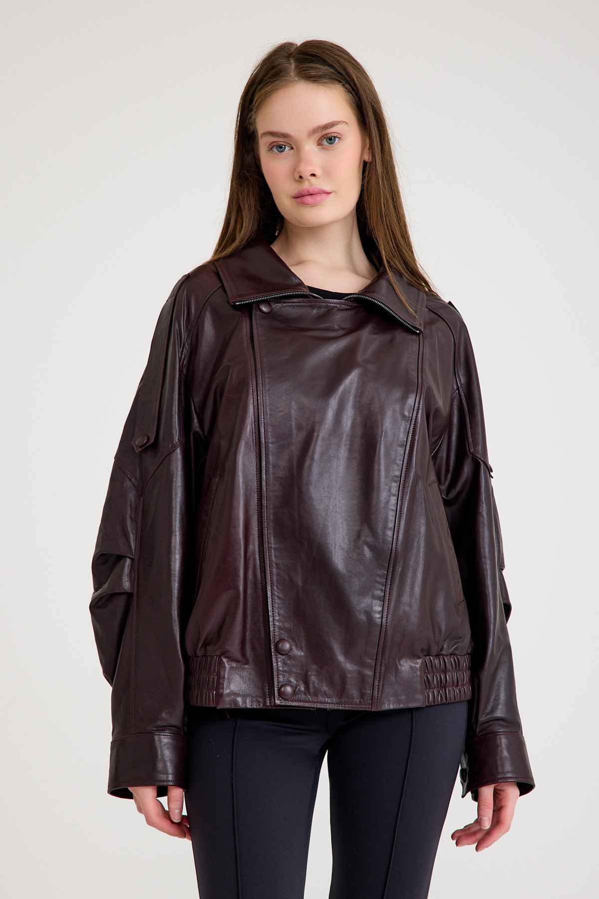 Oversize Kısa Bayan Deri Ceket – VB-14-BK-2847-24115