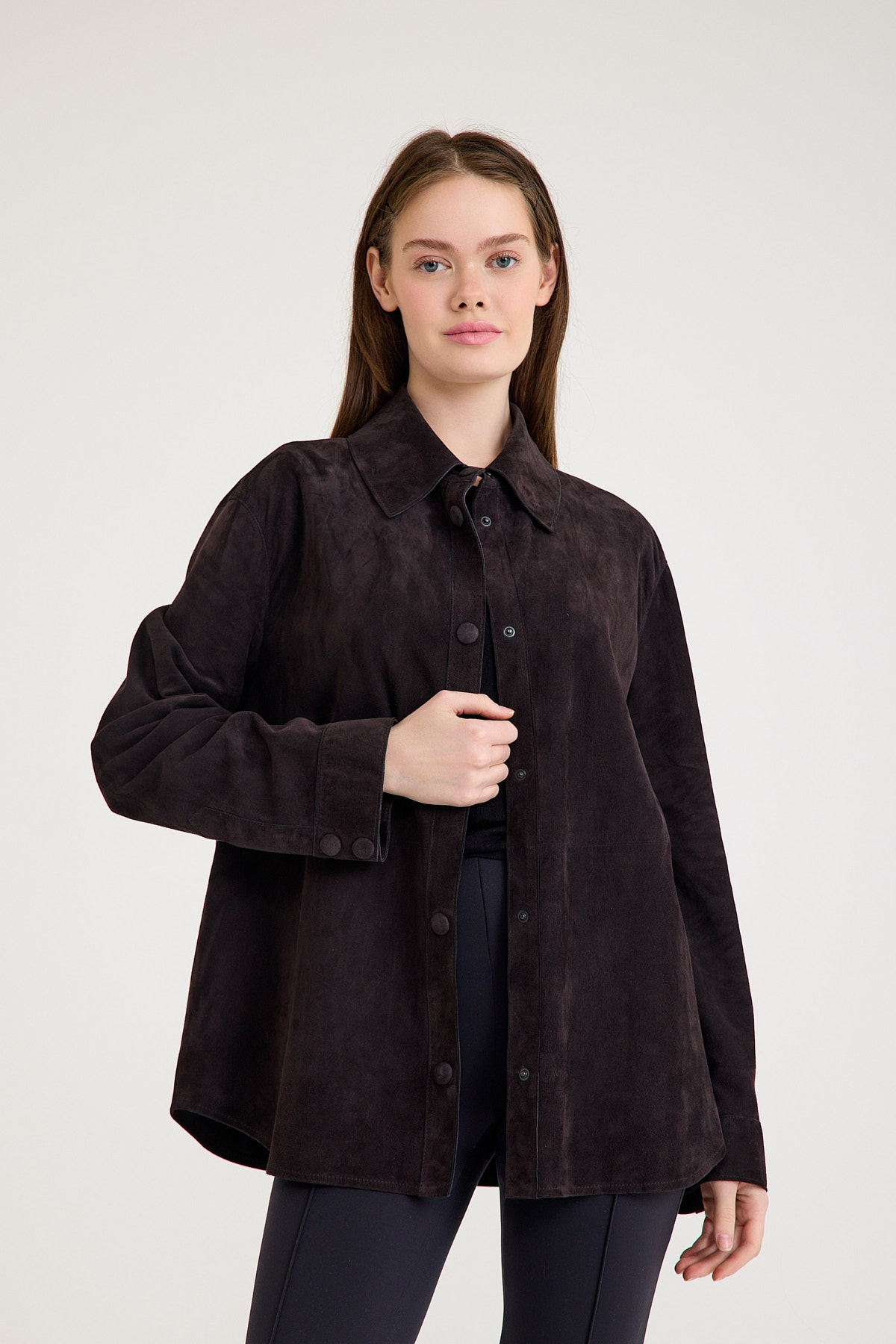 Regular Orta Boy Bayan Süet Deri Ceket – VB-10-BK-2819-24075